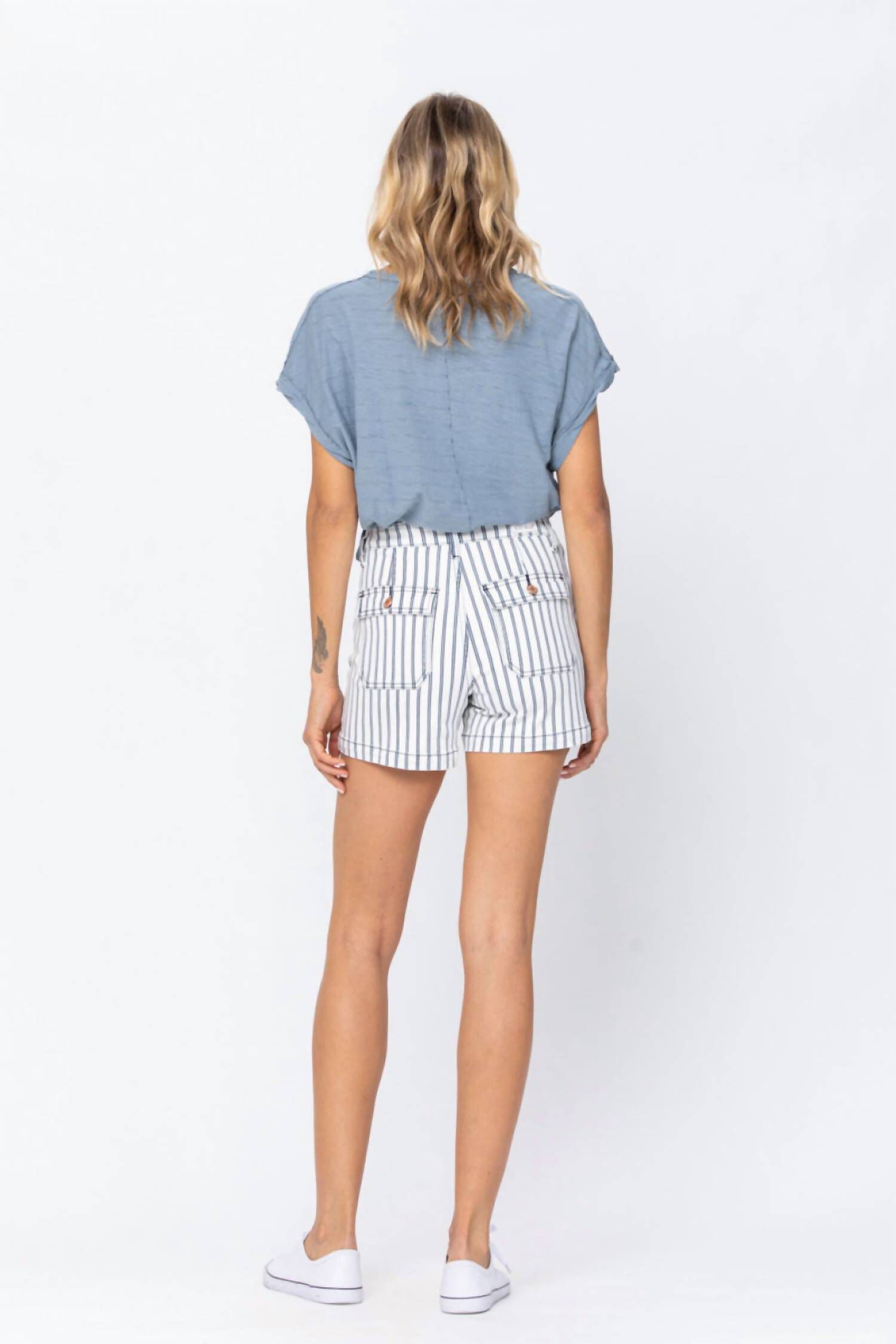 Stripe Patch Pocket High Waist Shorts In Multi, , alternate image number 5
