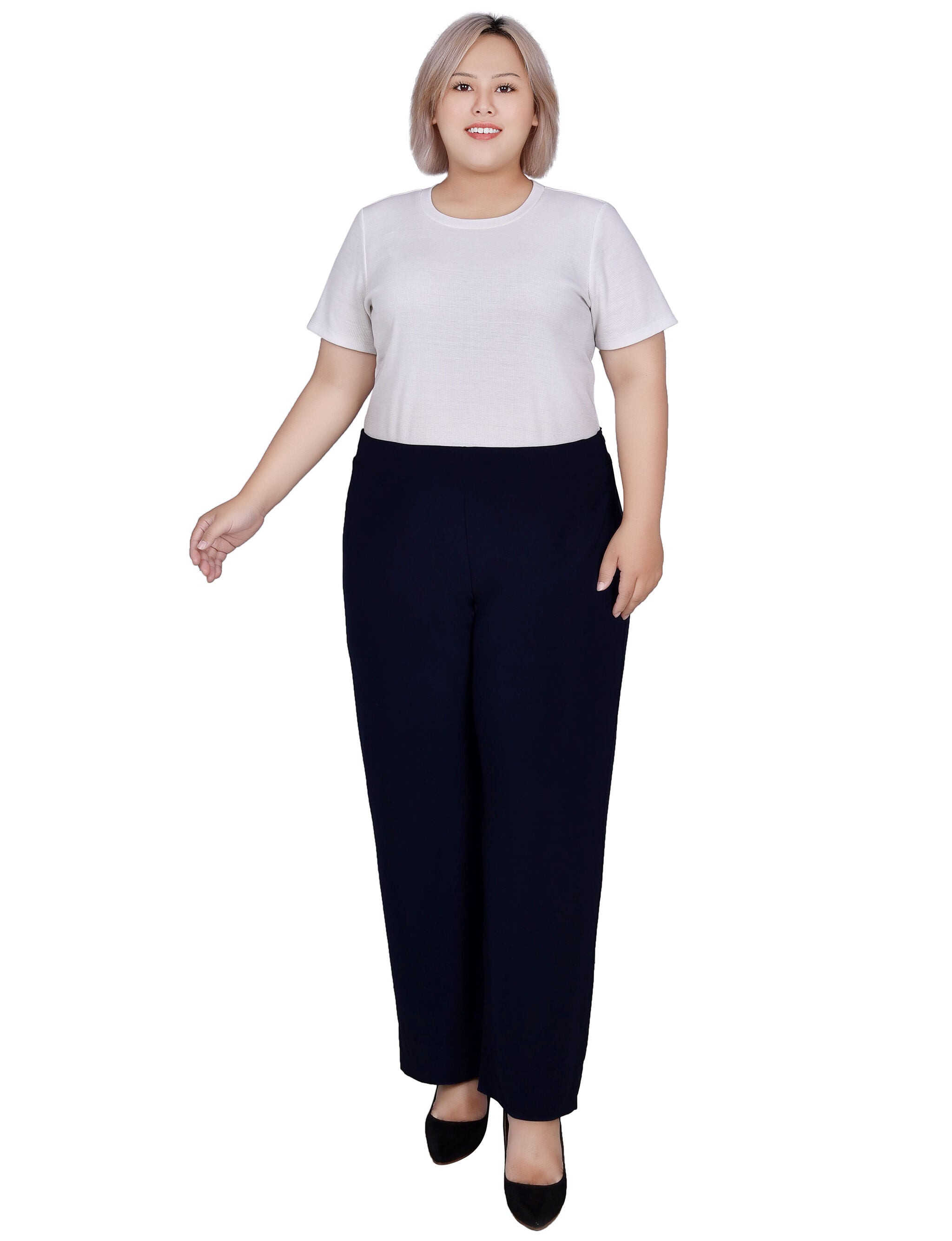 Wide Waistband Pull-On Pants, Navy / blue, hi-res image number 0