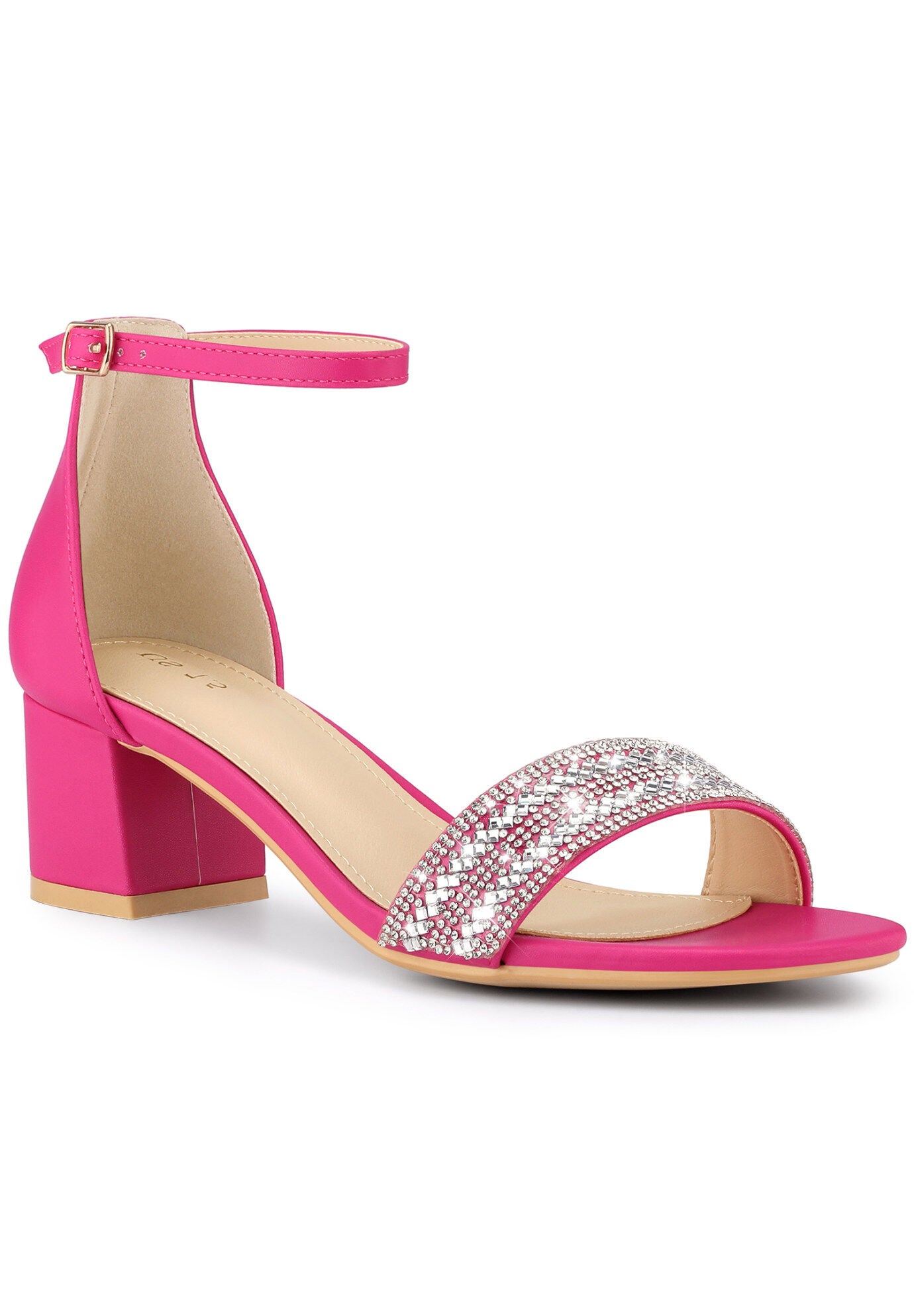 Rhinestone Sparkly Chunky Heels Sandals, Hot Pink / Deep Fuchsia, hi-res image number 0