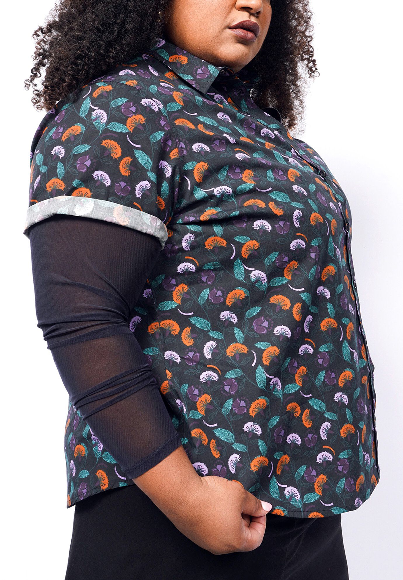 The Essential Button Up, DANDELION BLACK MULTI / Black, alternate image number 1