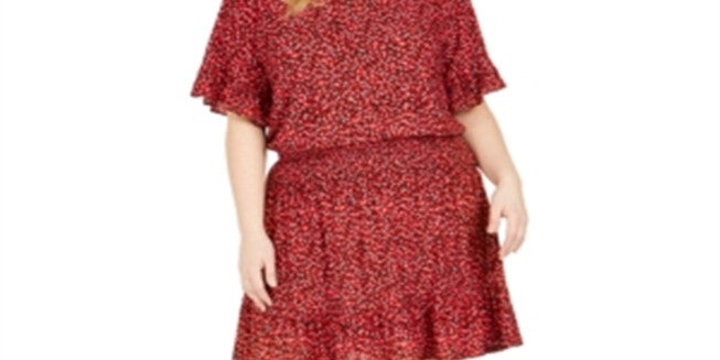 Michael Kors Women's Plus Size Printed Ruffle Trim Dress Red Size 1X, , alternate image number 4