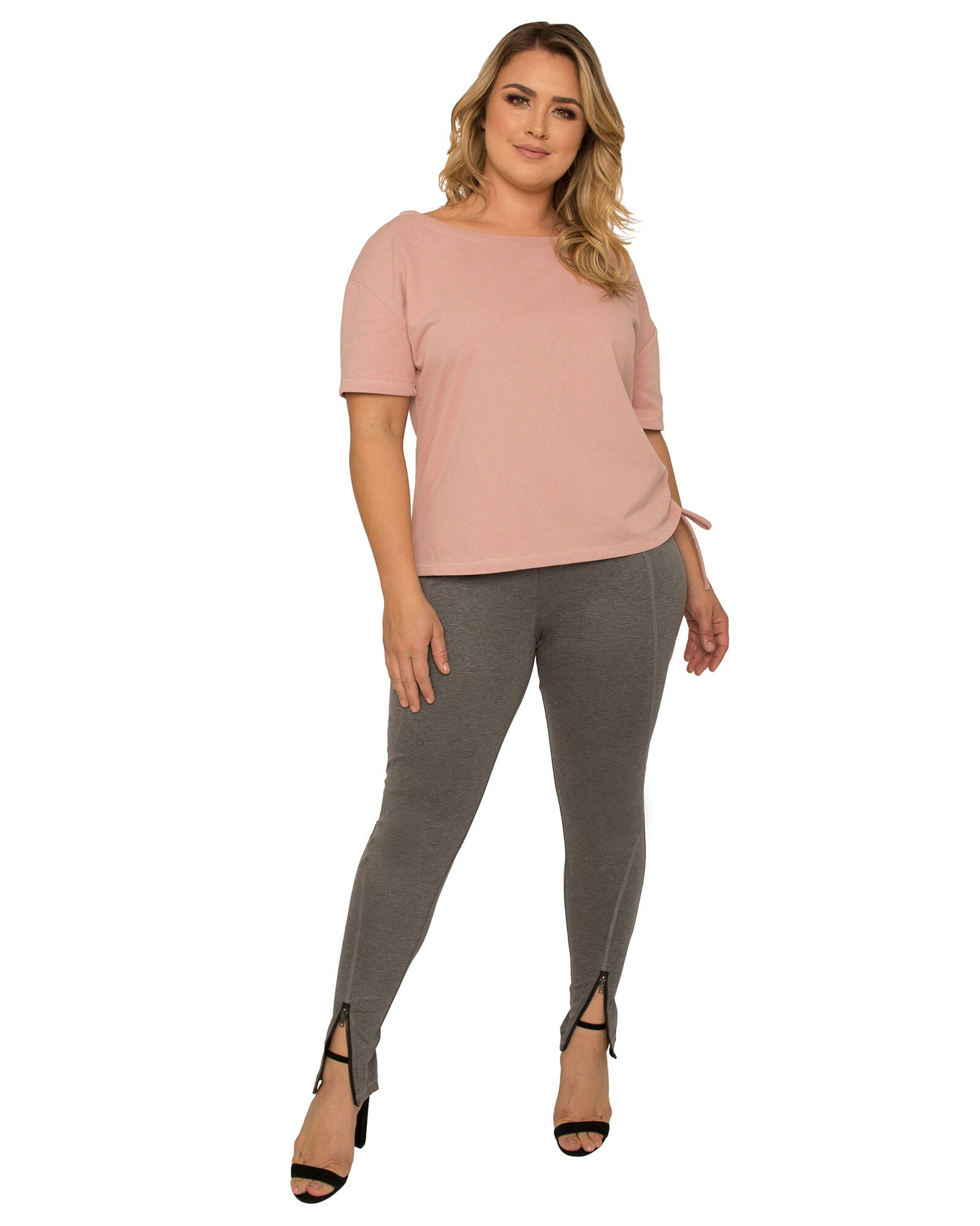 Nola Plus Size Boat Neck French Terry Ruched Tee, Mauve / Mauve, alternate image number 3