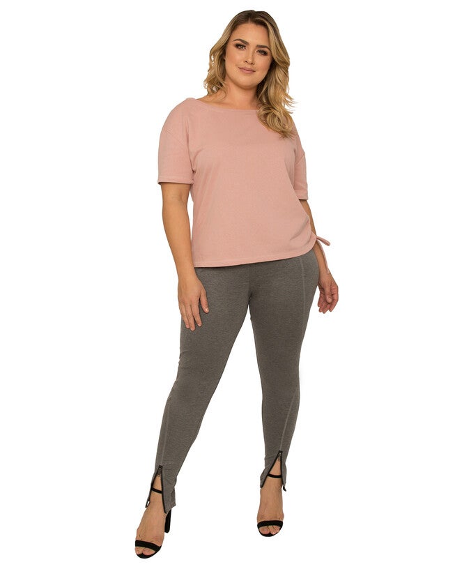 Nola Plus Size Boat Neck French Terry Ruched Tee, Mauve / Mauve, alternate image number 3