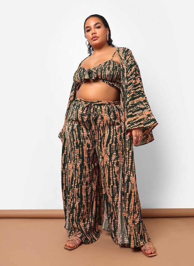 KADIJAH ABSTRACT PRINT LONGLINE DUSTER, Green / Light Green, alternate image number 3