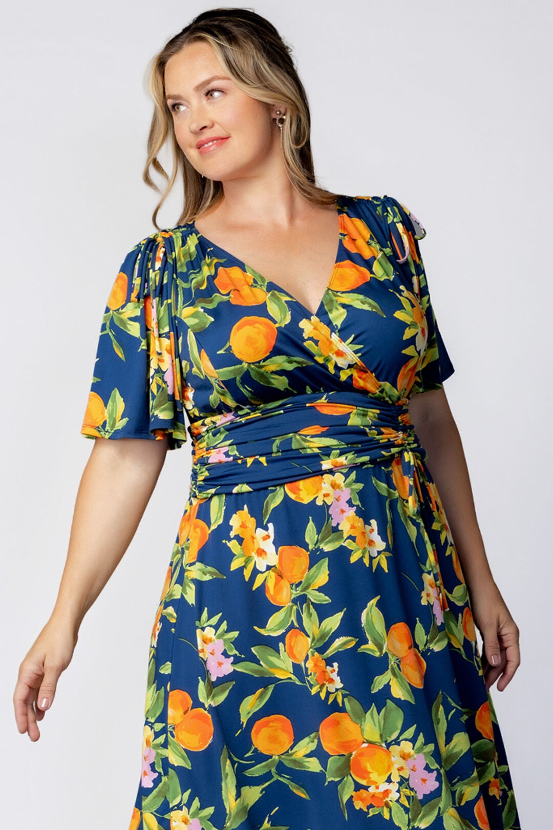 Jemma Ruched Tie Dress, Navy Citrus Print / Navy, alternate image number 2