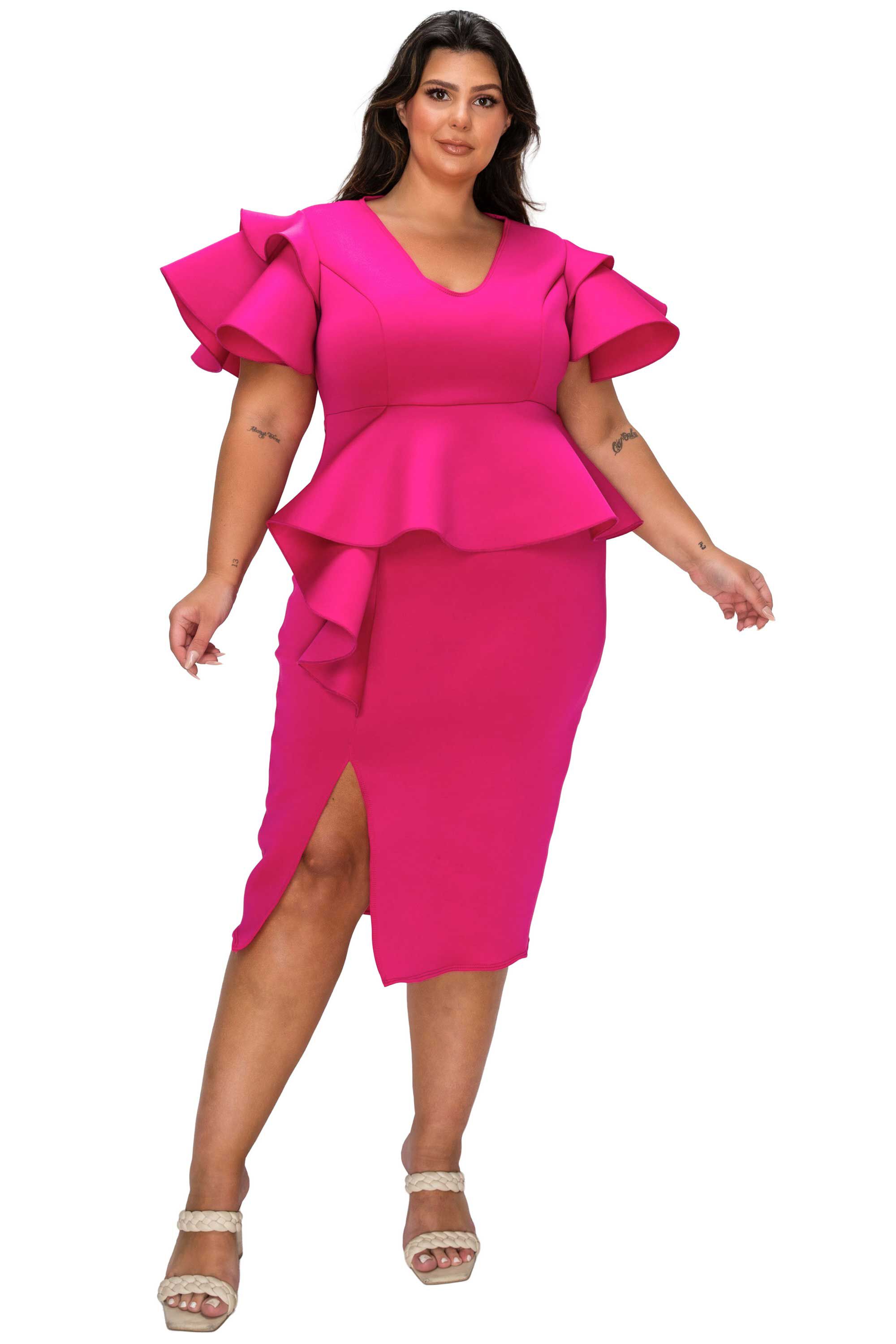 Kira Neoprene Peplum Dress, Fuchsia / Pink, hi-res image number 0