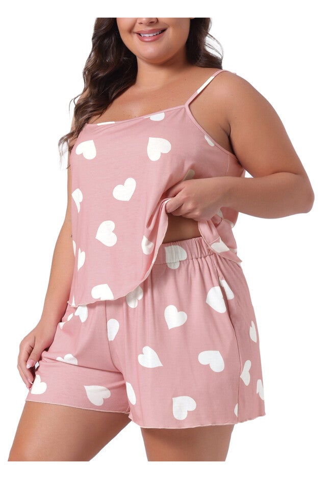 Strawberry Pattern Cami Shorts Sleepwear Set, Light Pink / Pink, alternate image number 1
