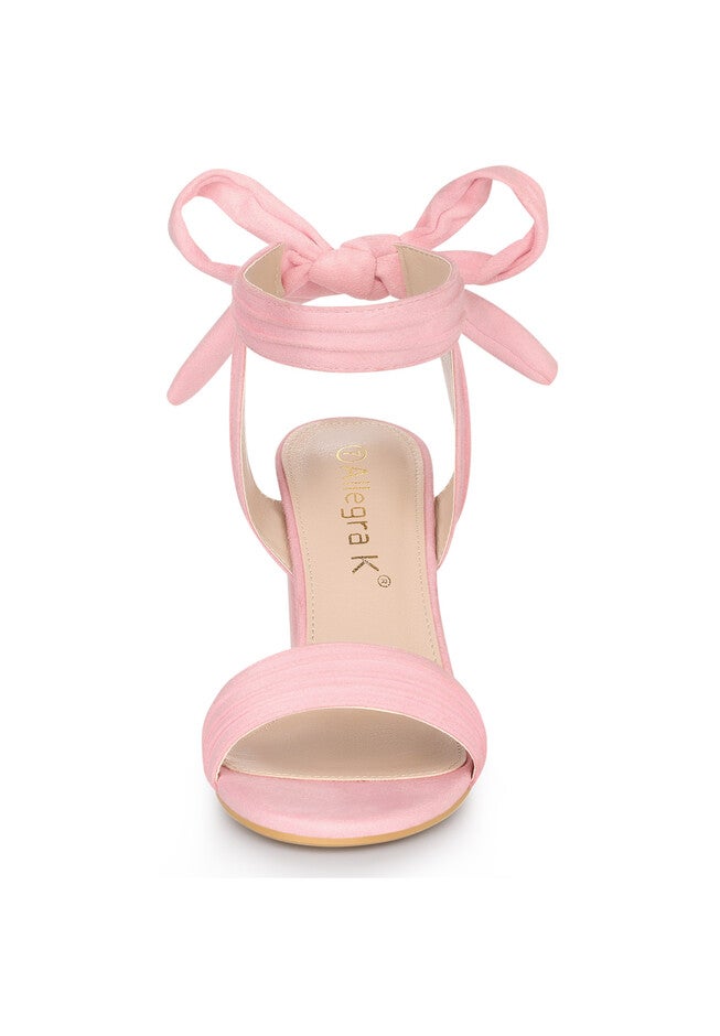 Open Toe Ankle Tie Back Chunky Heel Sandals, Bling Pink / Pink, alternate image number 1