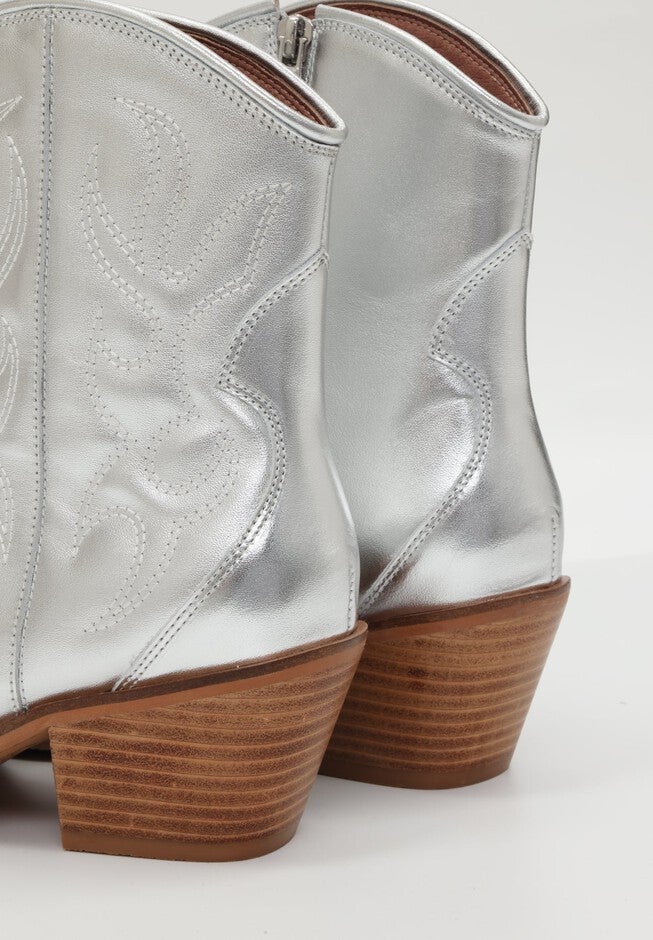 Jolene Embroidered Western Leather Ankle Boots, Metallic Silver / Silver, alternate image number 3