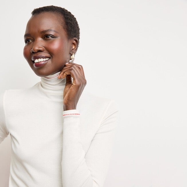 Axam Layering Turtleneck - Contrast Organic Ribbed Pima Cotton, IvoryRed / White, hi-res image number 0