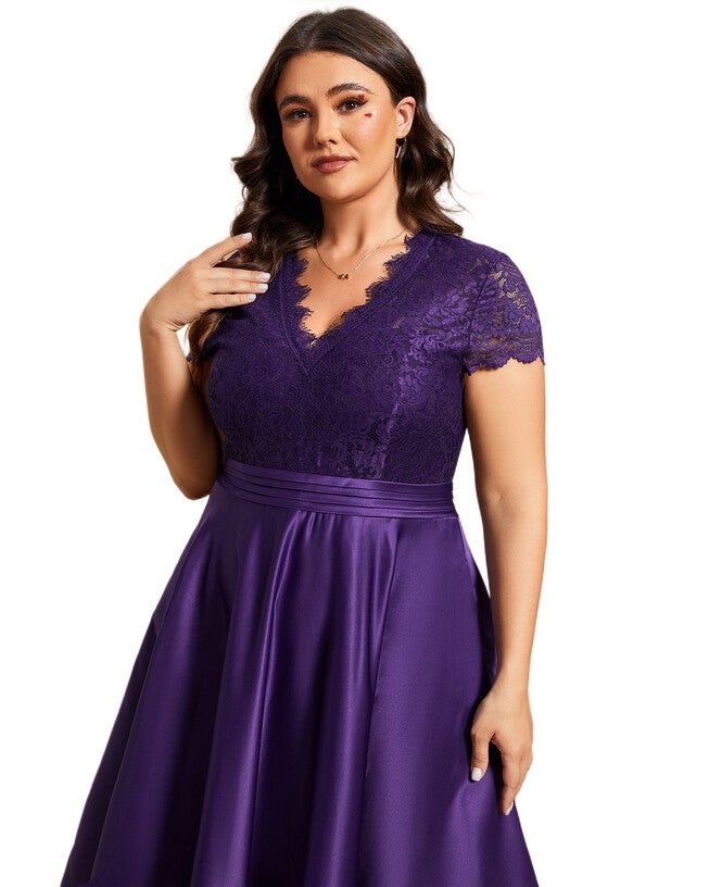 Lace Cap Sleeve V neck Cocktail Dress, , alternate image number 8