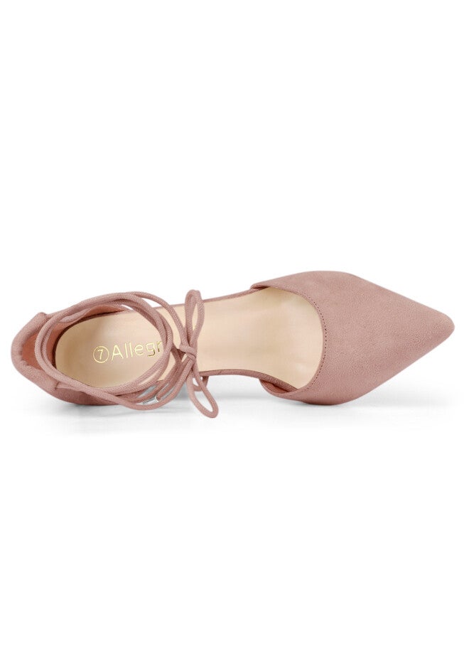 Pointed Toe Chunky Heels Lace Up Sandals Pumps, Dust Pink / Pink, alternate image number 2