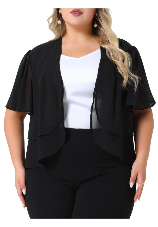 Summer Open Front Cropped Sheer Shrug, Black / Black, alternate image number 4