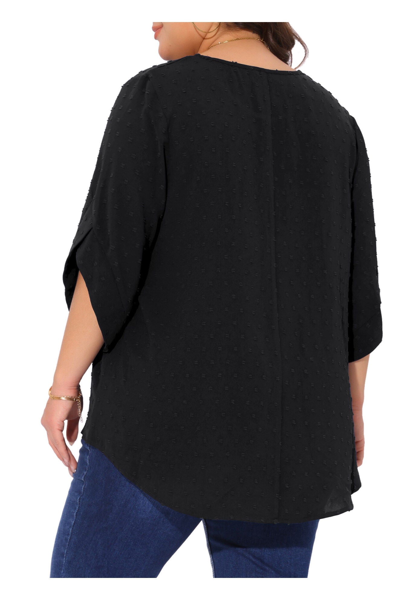 Round Neck Petal Sleeve Swiss Dots Blouse Top, Black / Black, alternate image number 3