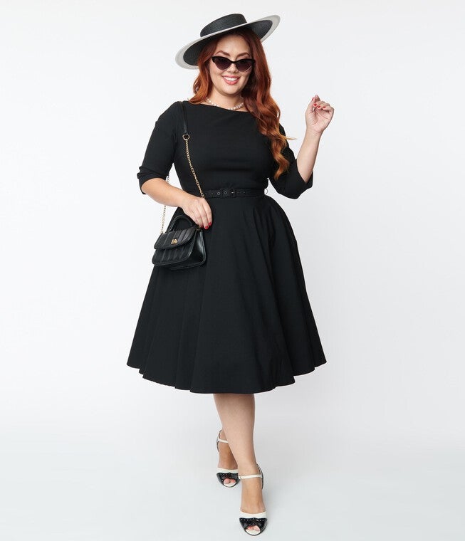 Unique Vintage Black Devon Swing Dress, Black / Black, hi-res image number 0
