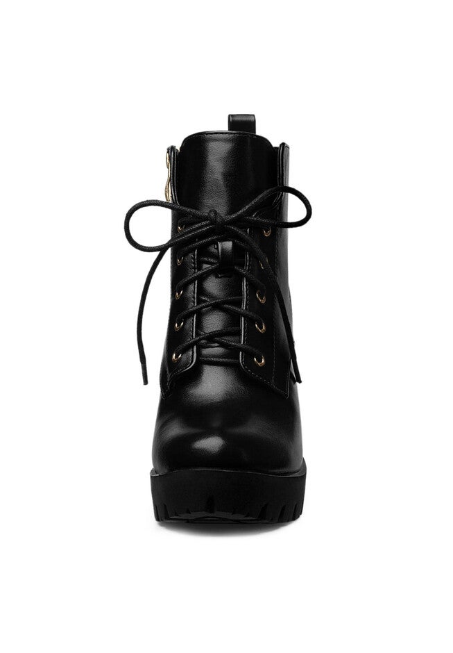 CHUNKY HIGH HEEL LACE UP PLATFORM BOOTS, Black / Black, alternate image number null