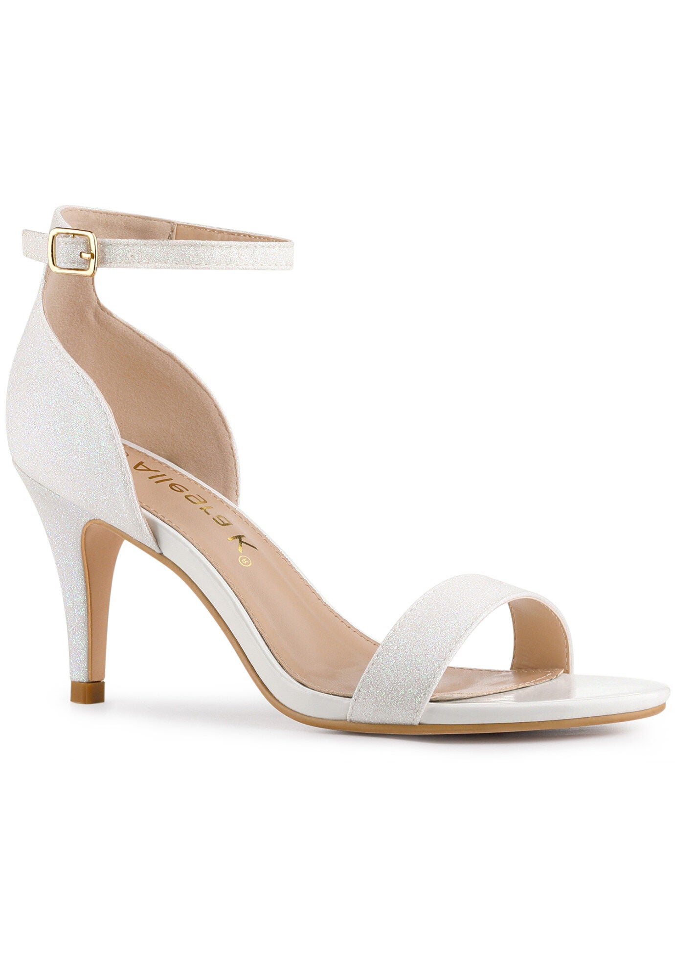 Glitter Ankle Strap Stiletto Heel Sandals, White / White, hi-res image number 0