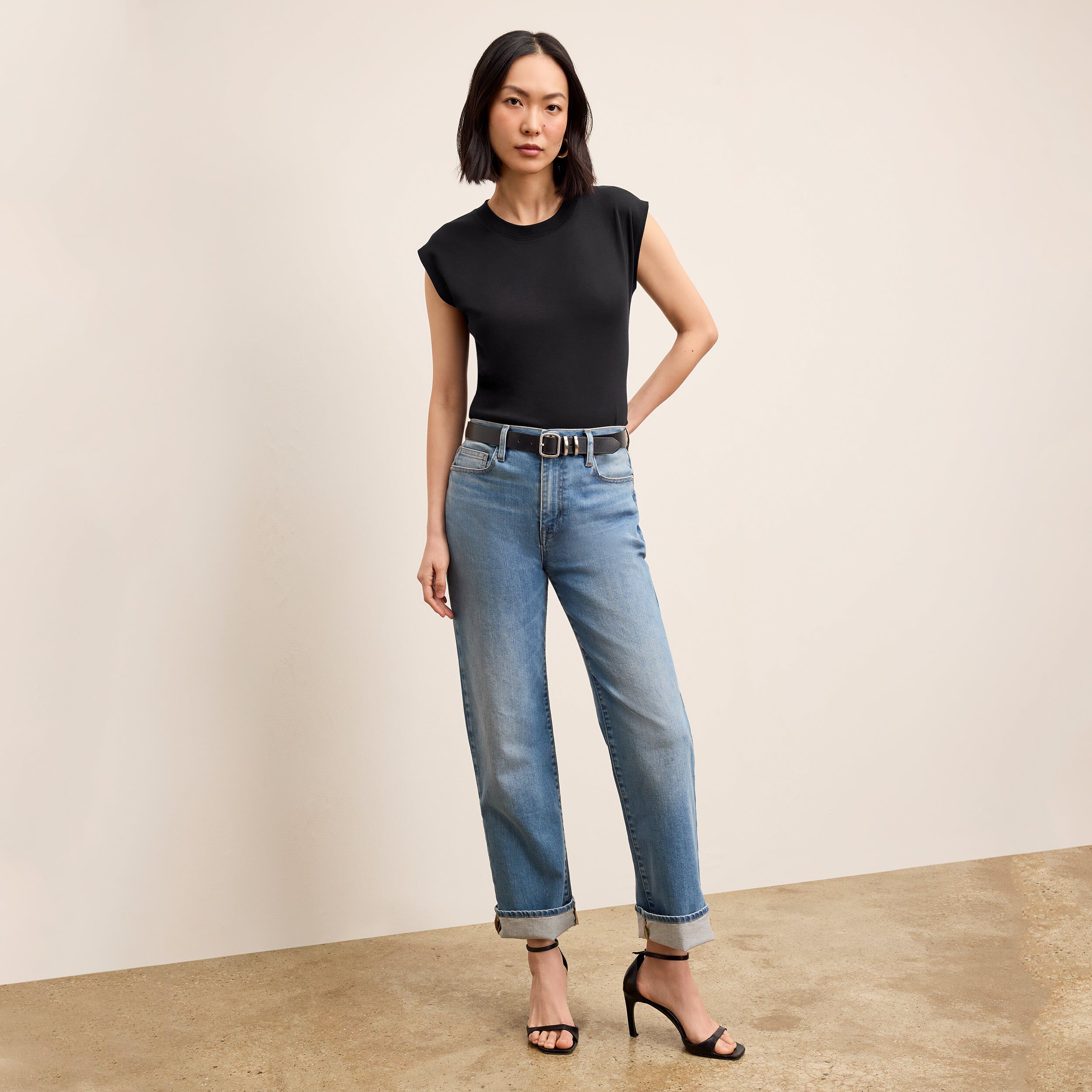 Alina Muscle Tee - Organic Pima Cotton, Black / Black, alternate image number 1