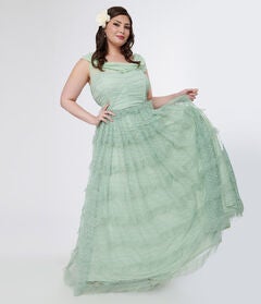 Unique Vintage 1950s Mint Green Clip Dot Off The Shoulder Cocktail Dress