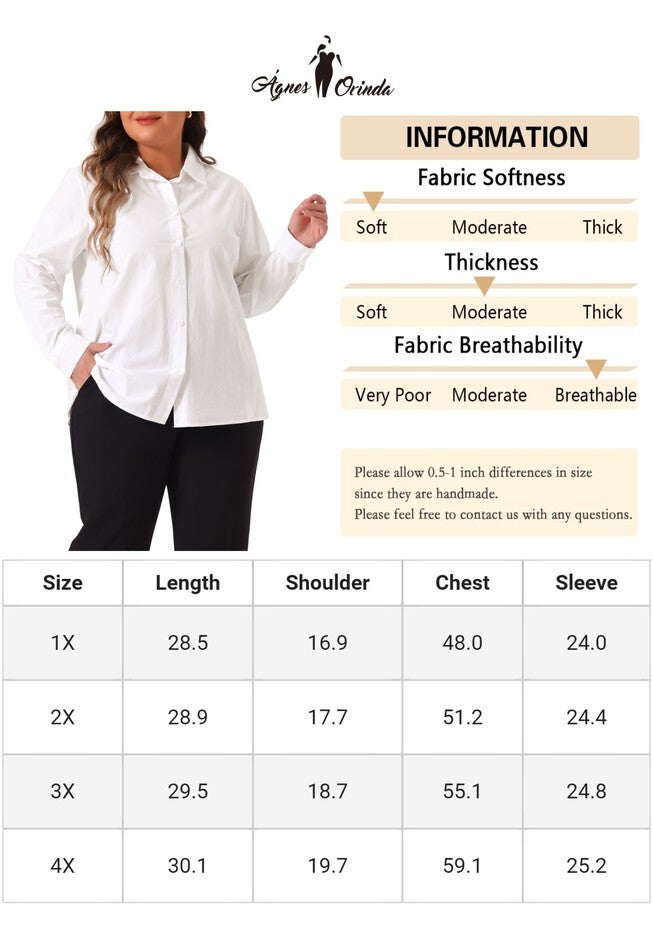 Button Down Cotton Stand Collar Long Sleeve Solid Work Shirt, White / White, alternate image number 4