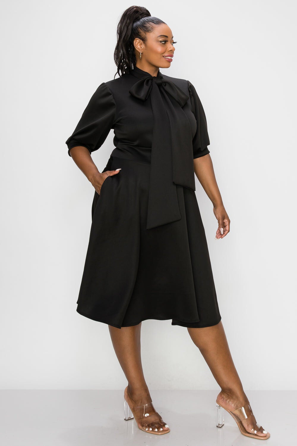 Carina Donna Flare Dress w/ Pockets, Black / Black, alternate image number 4