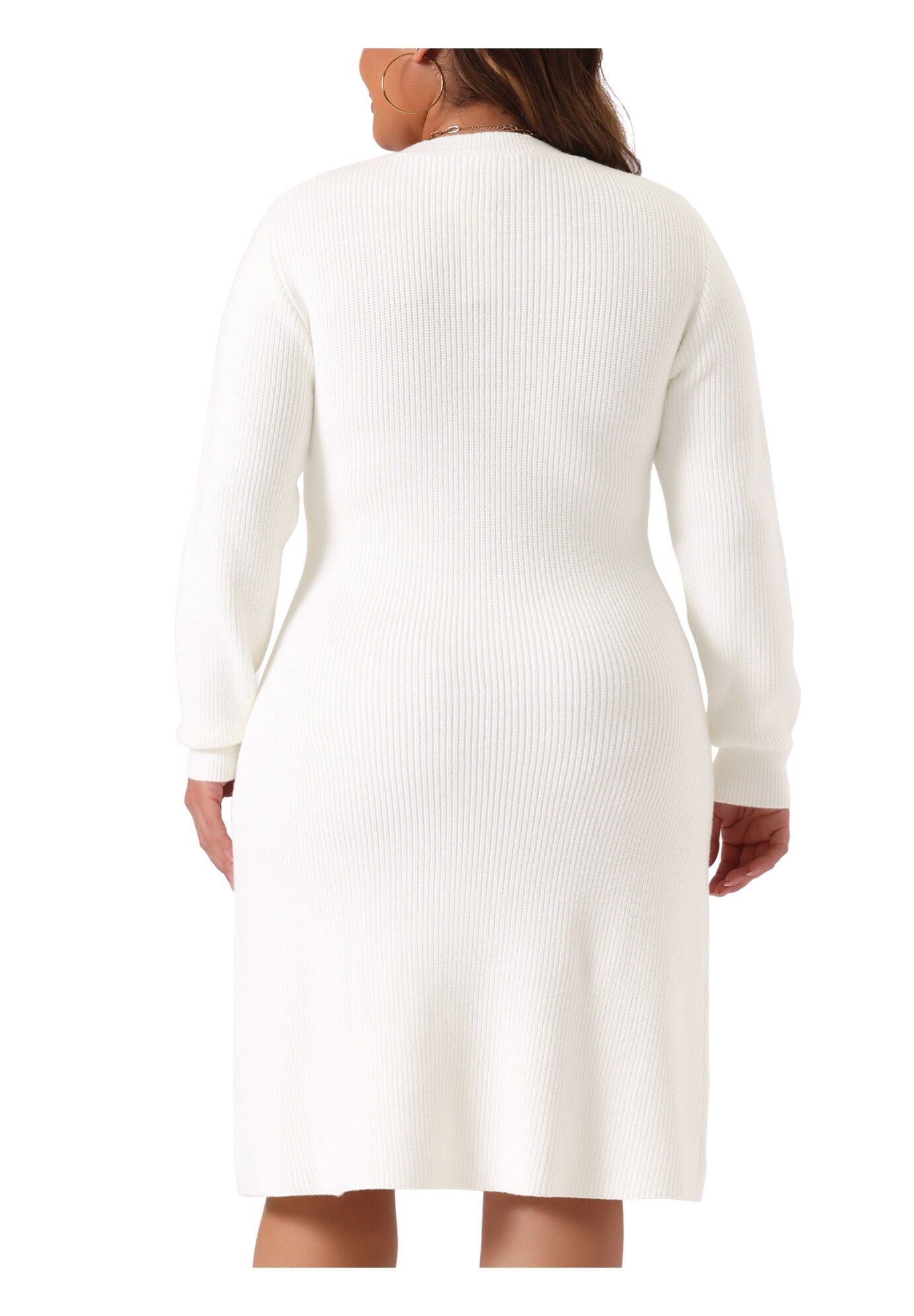 Crew Neck Long Sleeve Knit Pullover Sweater Dress, White / White, alternate image number 3