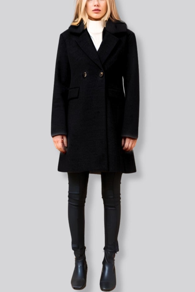 Freja Coat Double Breasted Removable Faux Fur Collar, Black / Black, alternate image number 3