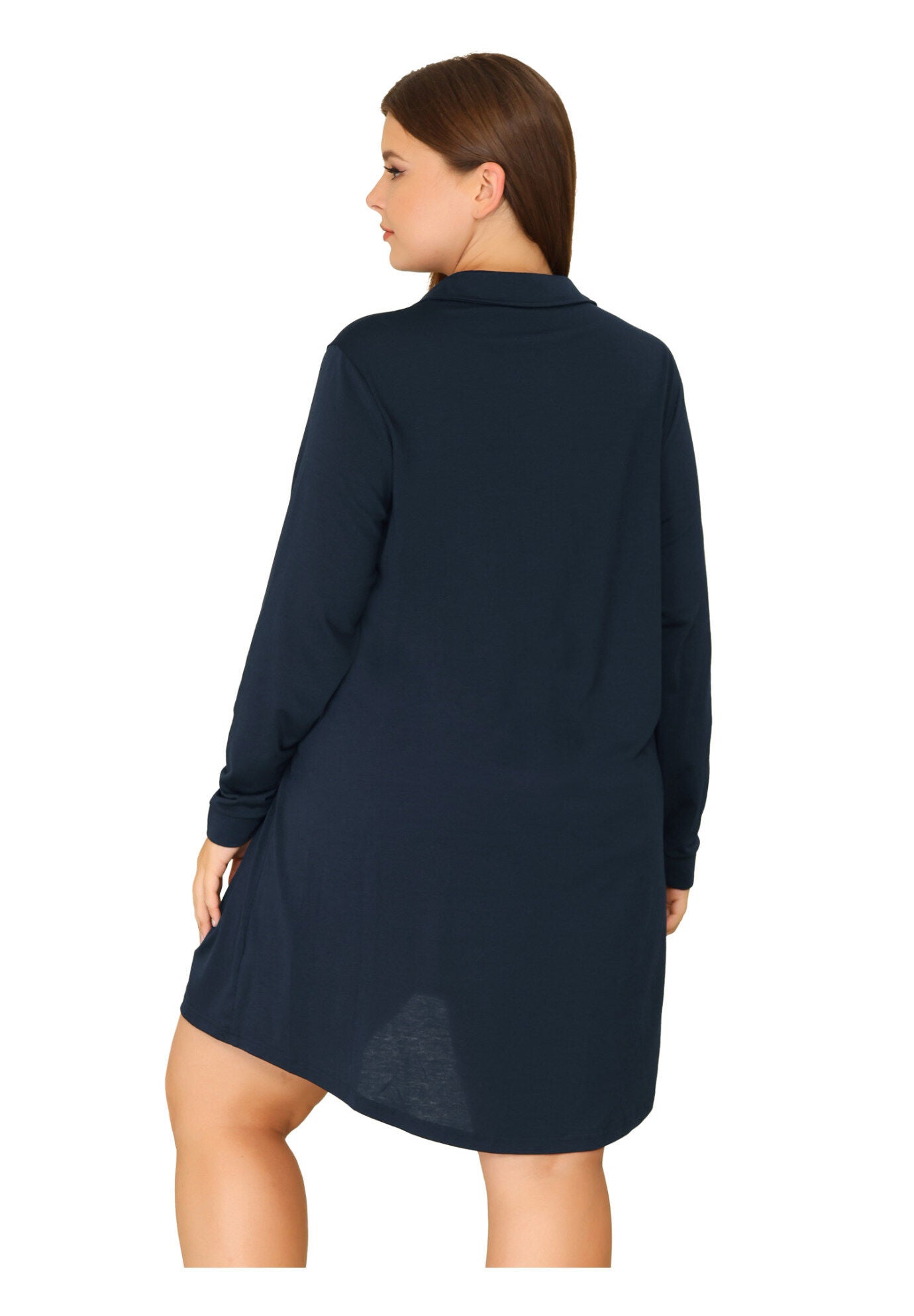 Long Sleeve Button Down Nightshirt V-Neck Sleepwear, Navy Blue / Navy, alternate image number 3