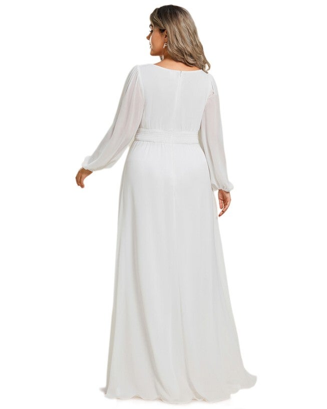 Chiffon High Empire Waist Puff Sleeve Mother Dress, White / White, alternate image number null