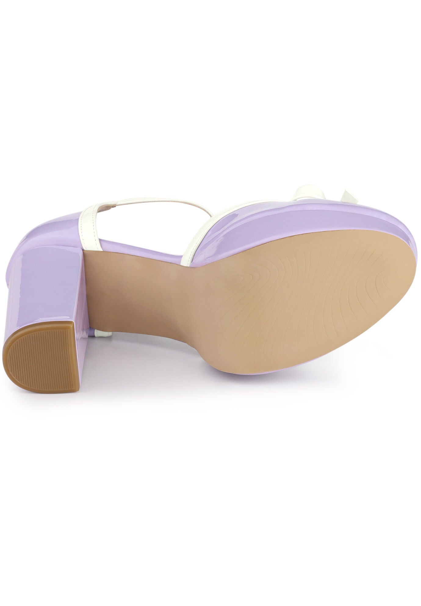 Platform Bow T Strap Chunky Heels Pumps, Purple / Purple, alternate image number 3