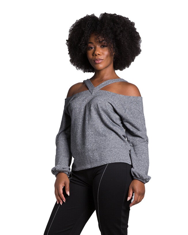 Della Women's V Self Straps Off Shoulder Long Sleeve Top, , alternate image number 6