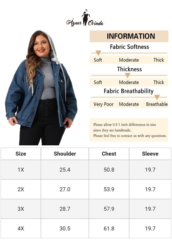 LAYERED DRAWSTRING DETACHABLE HOODIE DENIM JACKET, Blue / Navy, alternate image number null