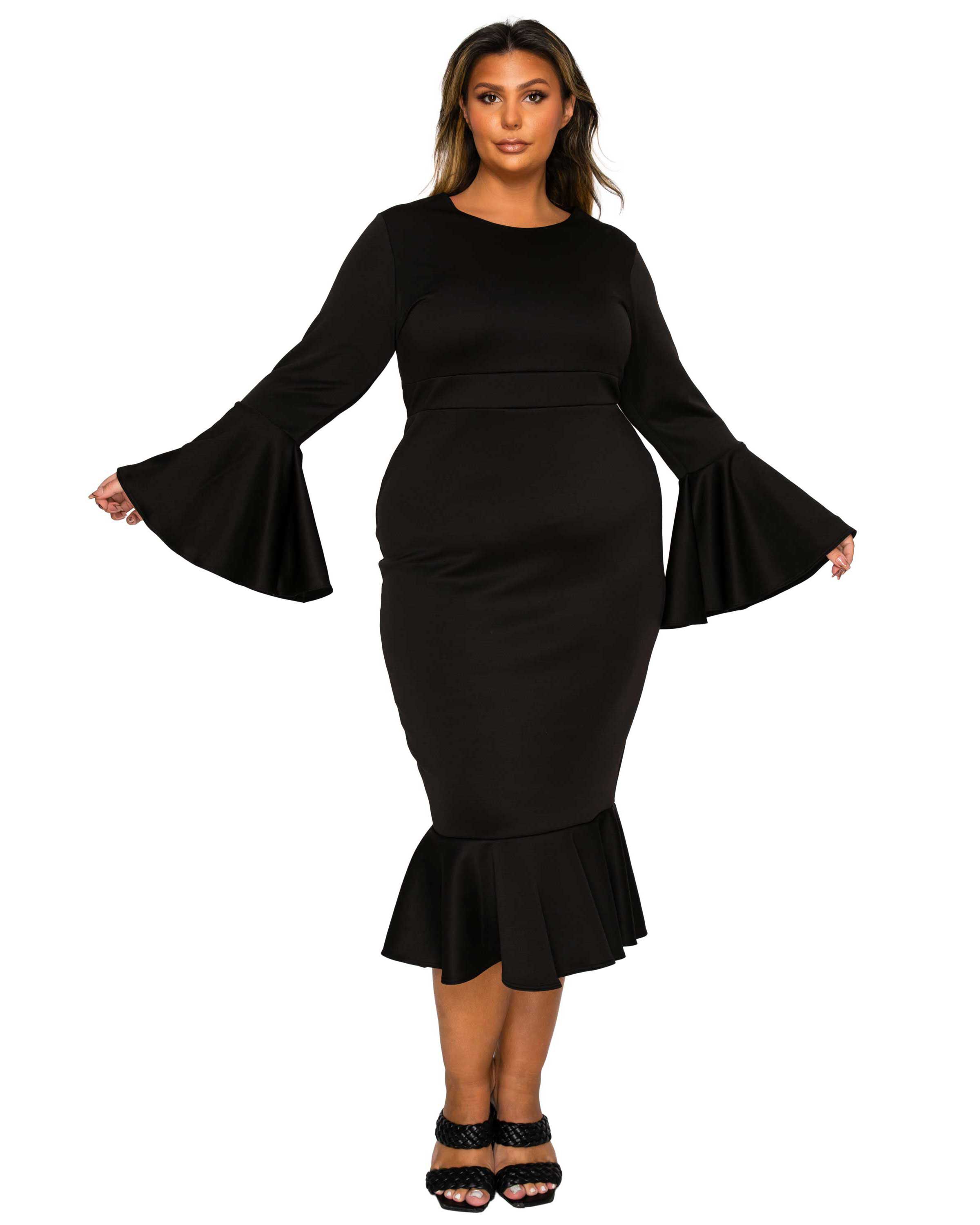 Sabrina Mermaid Hem Dress, Black / Black, hi-res image number 0