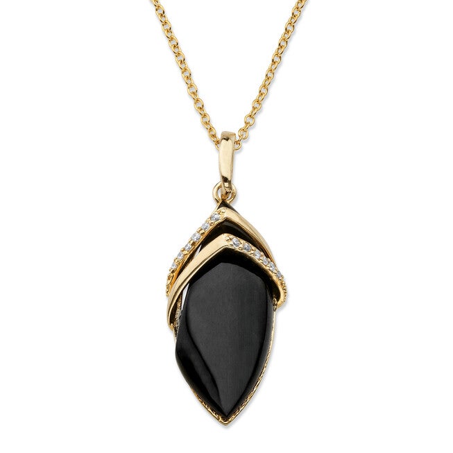 .15 TCW Marquise-Shaped Genuine Onyx and CZ Pendant Necklace 18k Gold-Plated 18 inches, Black / Black, hi-res image number 0