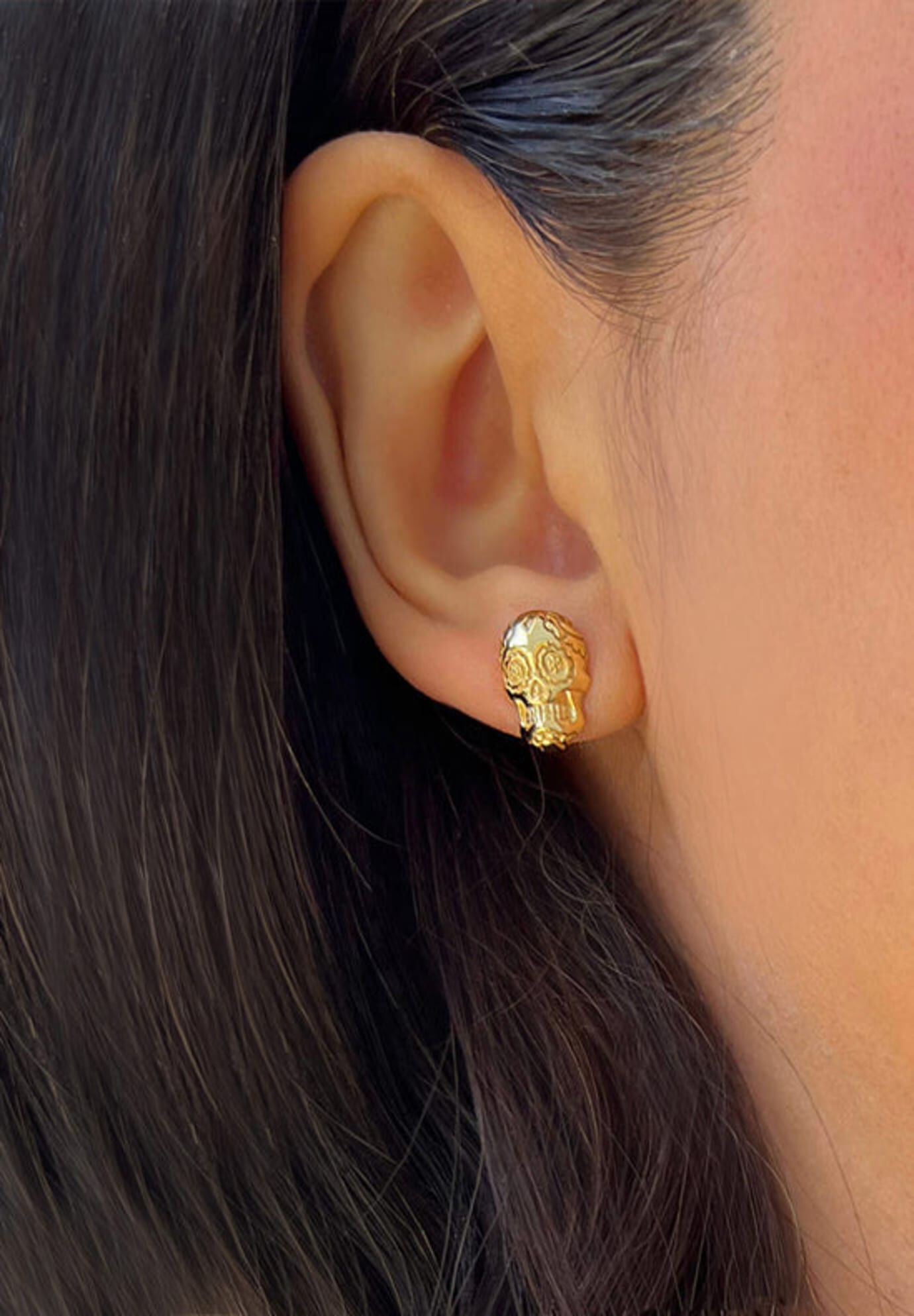 DAY OF THE DEAD Skull Stud Earrings, Gold / Gold, alternate image number 1
