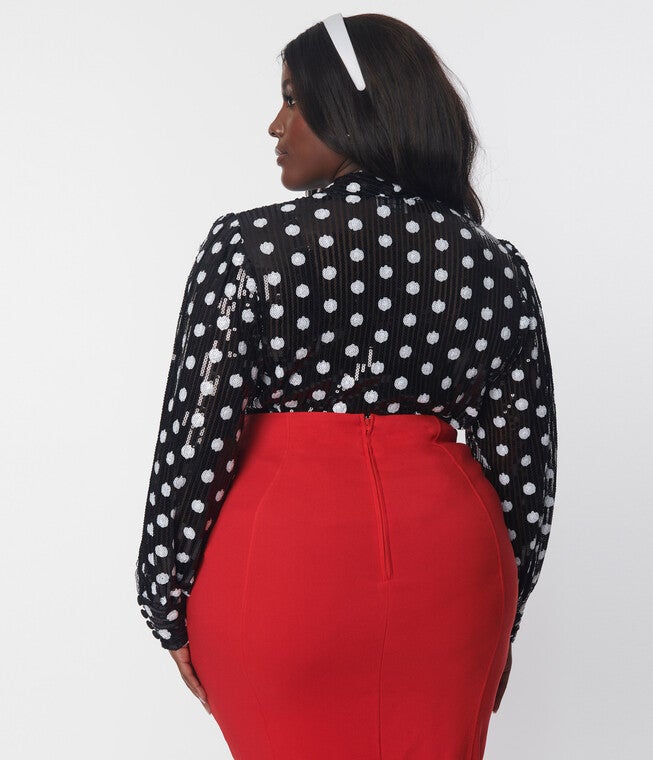 Unique Vintage Black & White Sequin Dot Lena Blouse, BlackWhite Sequin Dot / Black, alternate image number 1