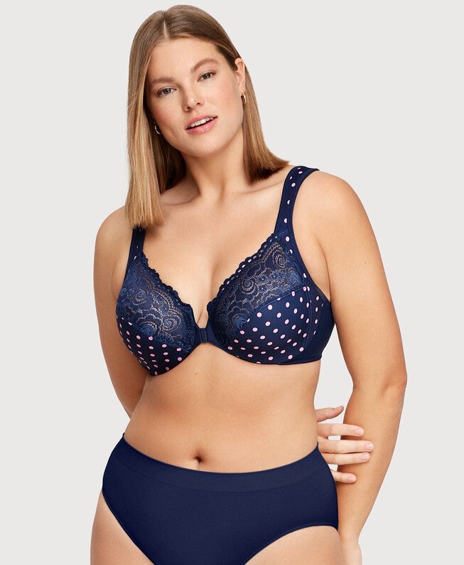 WonderWire Front-Closure Bra, Navy Print / Navy, alternate image number 3