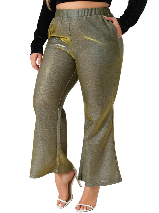 METALLIC SPARKLY HIGH WAIST WIDE LEG PALAZZO PANTS, Gold / Gold, alternate image number null