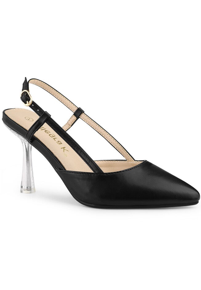 Slingback Clear Heel Pointy Toe Stiletto Heel Pumps, Black / Black, hi-res image number null
