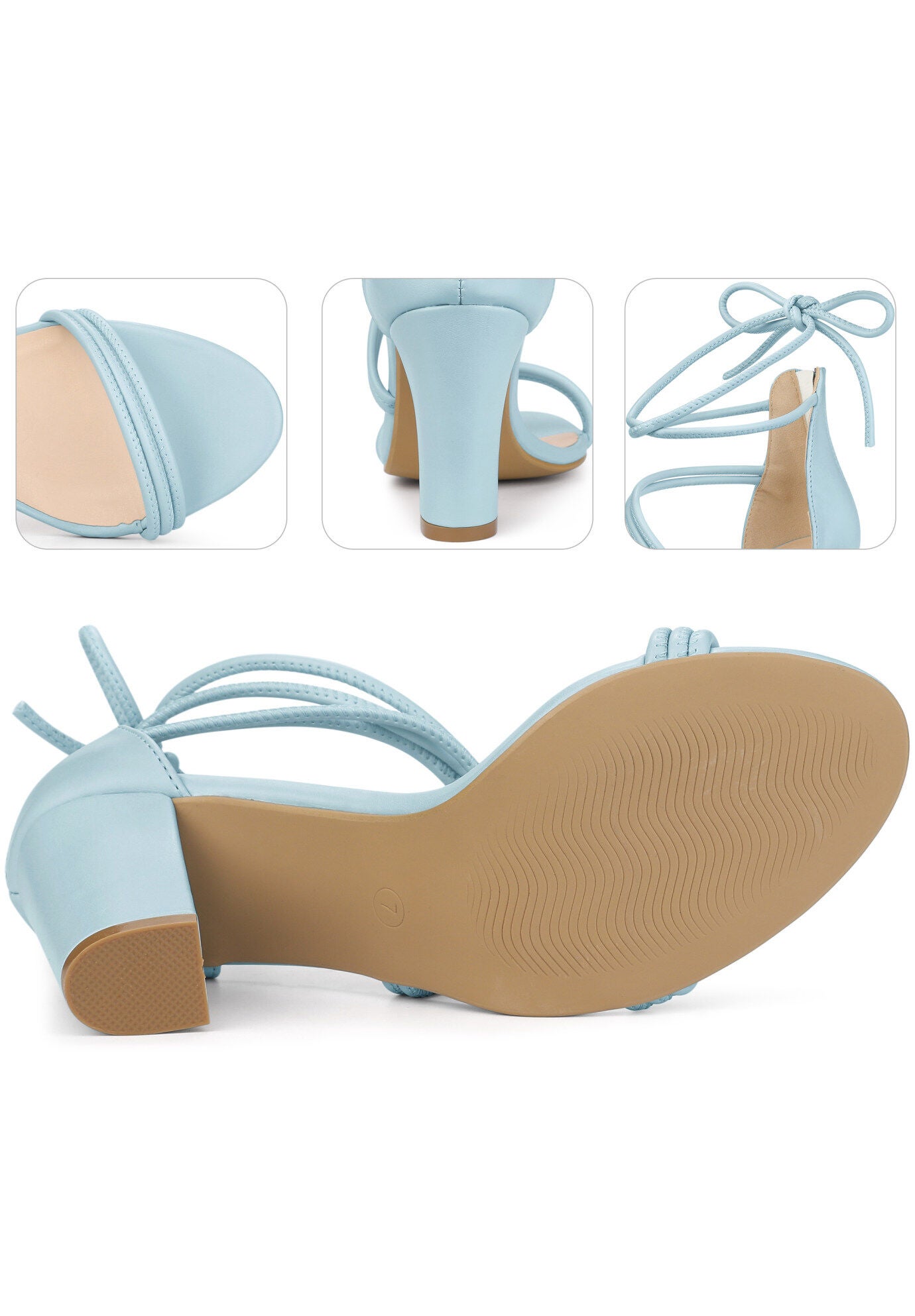 Open Toe Strappy Lace Up Chunky Heel Sandals, Sky Blue / Light Blue, alternate image number 2