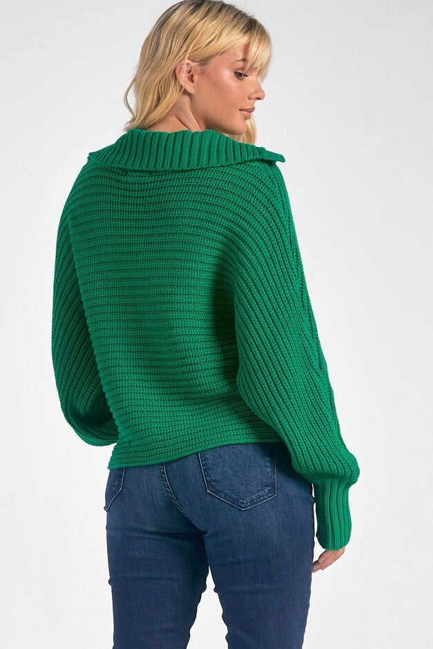 SAVANNAH COLLARED SWEATER IN KELLY GREEN, Kelly Green / Forest Green, alternate image number null