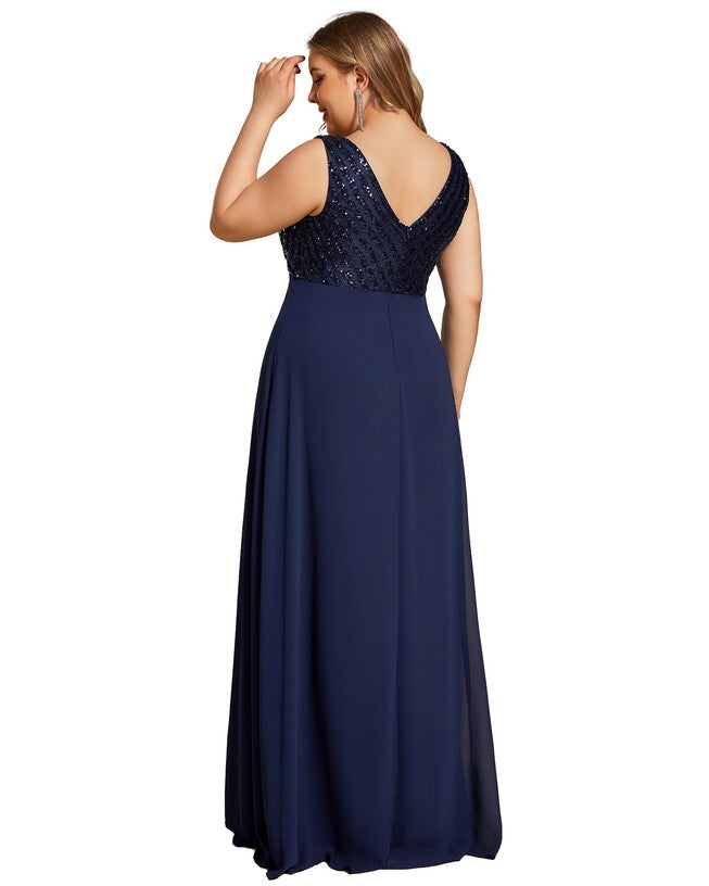 Sequin Sleeveless Double V-Neck Formal Evening Dress, , alternate image number 5