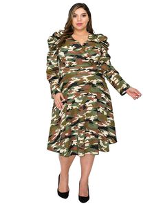 CAMO MIDI FLARE DRESS
