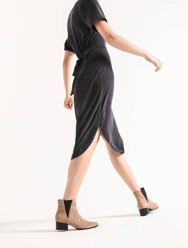 LUXE MODAL TIE WAIST DRESS IN BLACK CHARCOAL, , alternate image number null