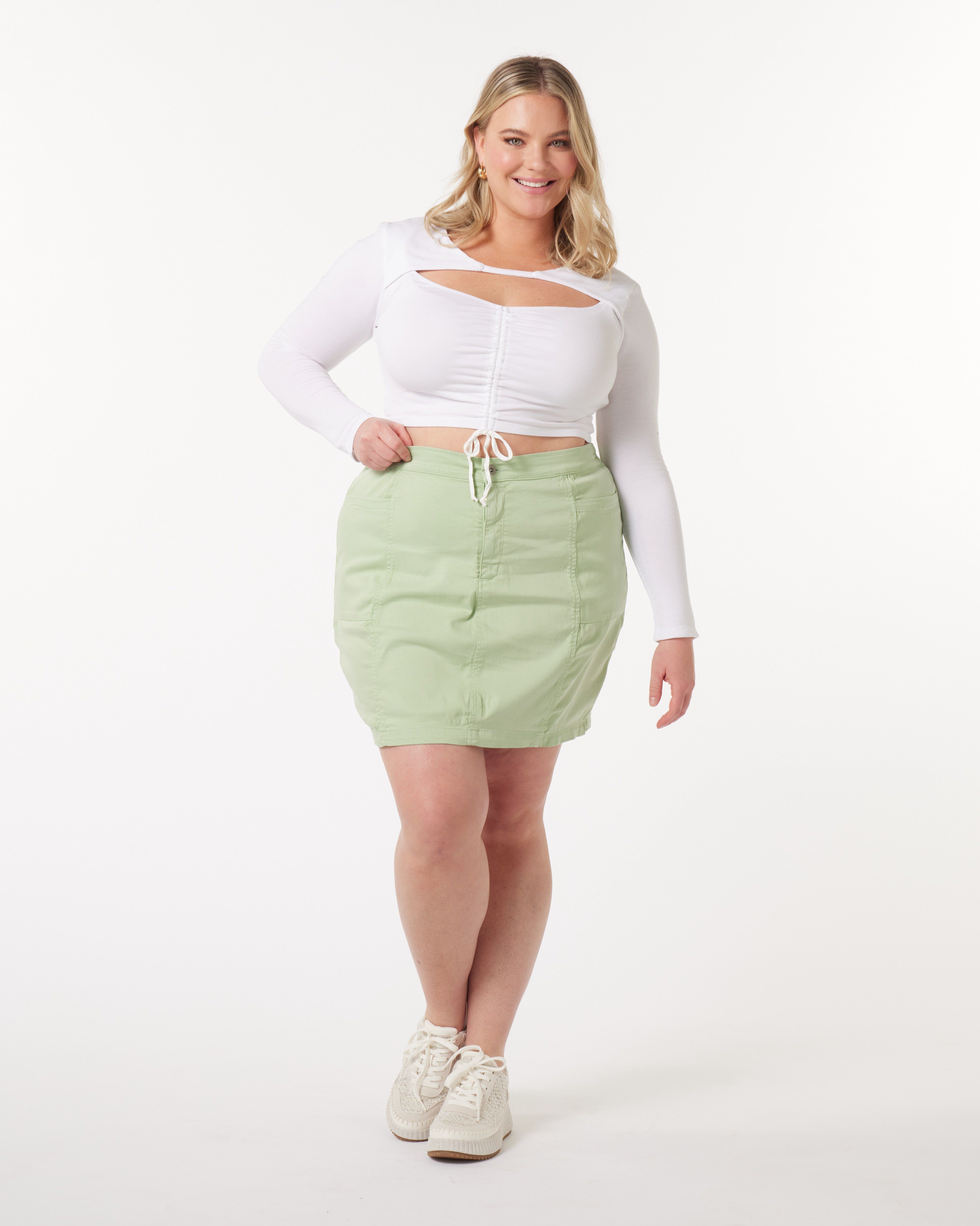 Leah Cotton Tencel Cargo Mini Skirt, Sage / Sage Green, alternate image number 1
