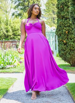 JILLIAN SMOCKED HALTER MAXI A LINE DRESS