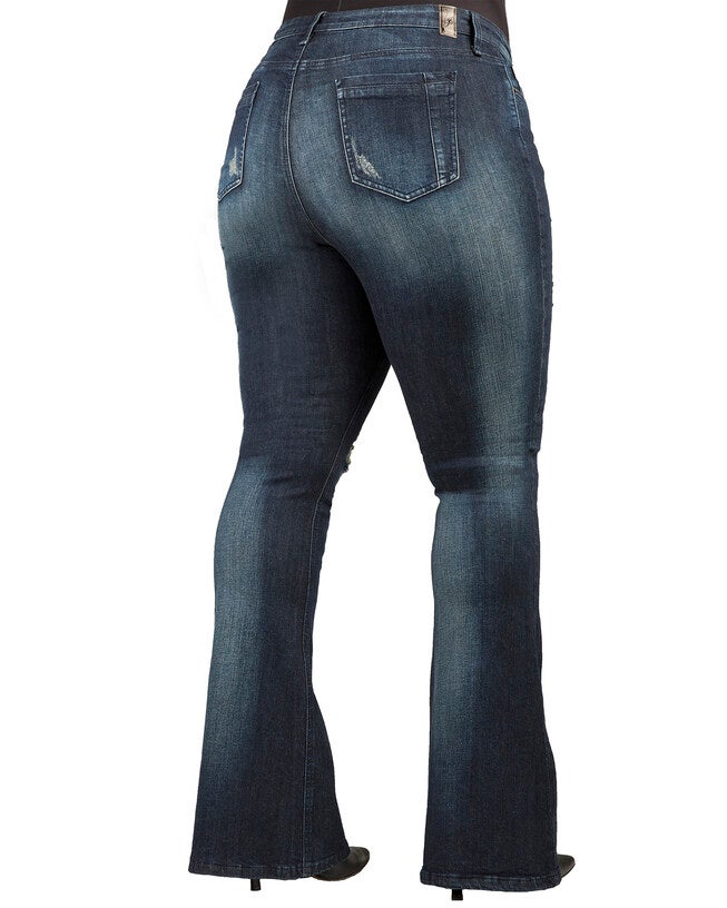 Plus Size Kylie Jeans In Unforgiven Wash W Distressing & 24 inches Flare, , alternate image number 5