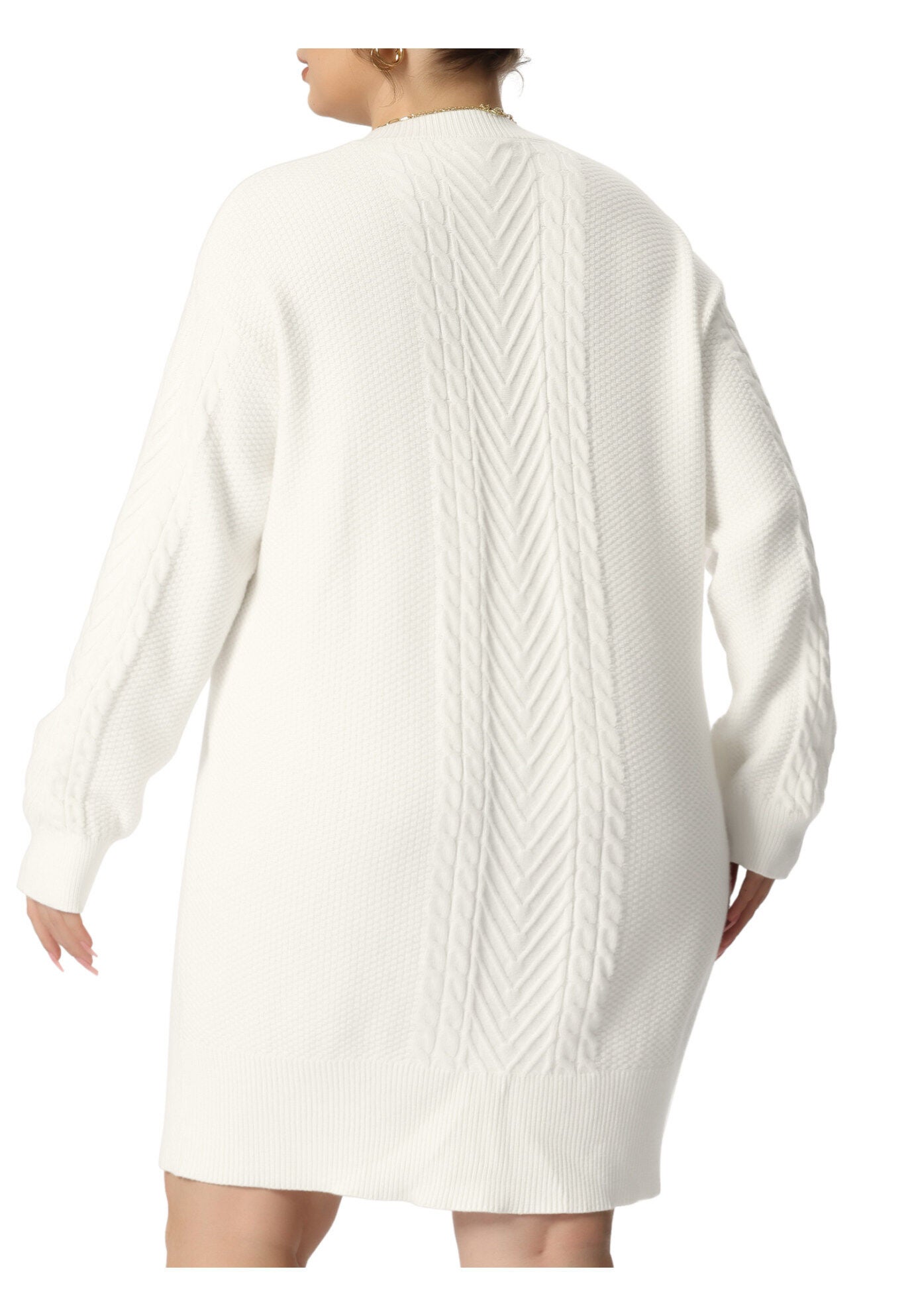 CREWNECK LONG SLEEVE KNIT TUNIC PULLOVER SHORT SWEATER DRESS, White / White, alternate image number 3