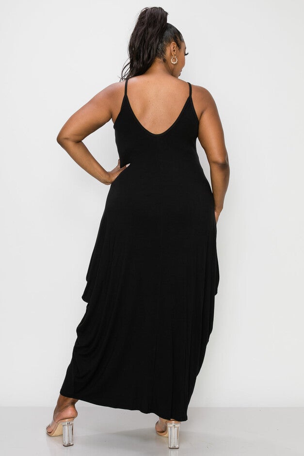 SPAGHETTI STRAP HAREM DRESS, Black / Black, alternate image number 1
