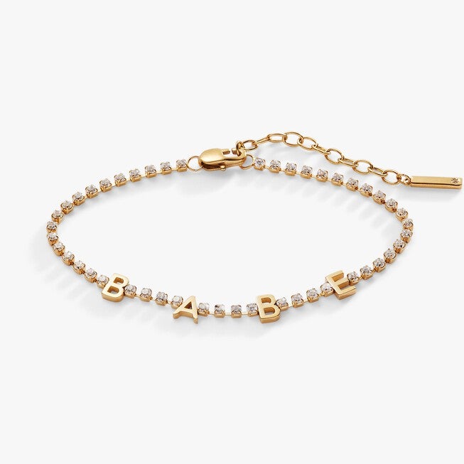 "Babe" Crystal Tennis Bracelet, Gold / Gold, hi-res image number 0
